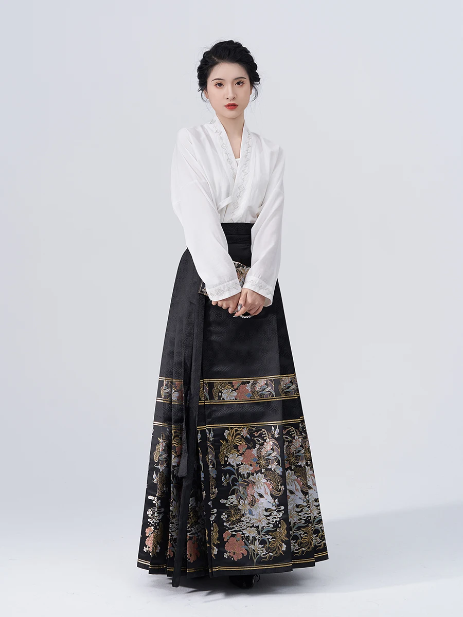 Hanfu Green MaMian Qun Ming Dynasty Weaving Gold Horse Face Skirt Chinese Traditional Ancient Hanfu 4.5 Meters Skirt Swing