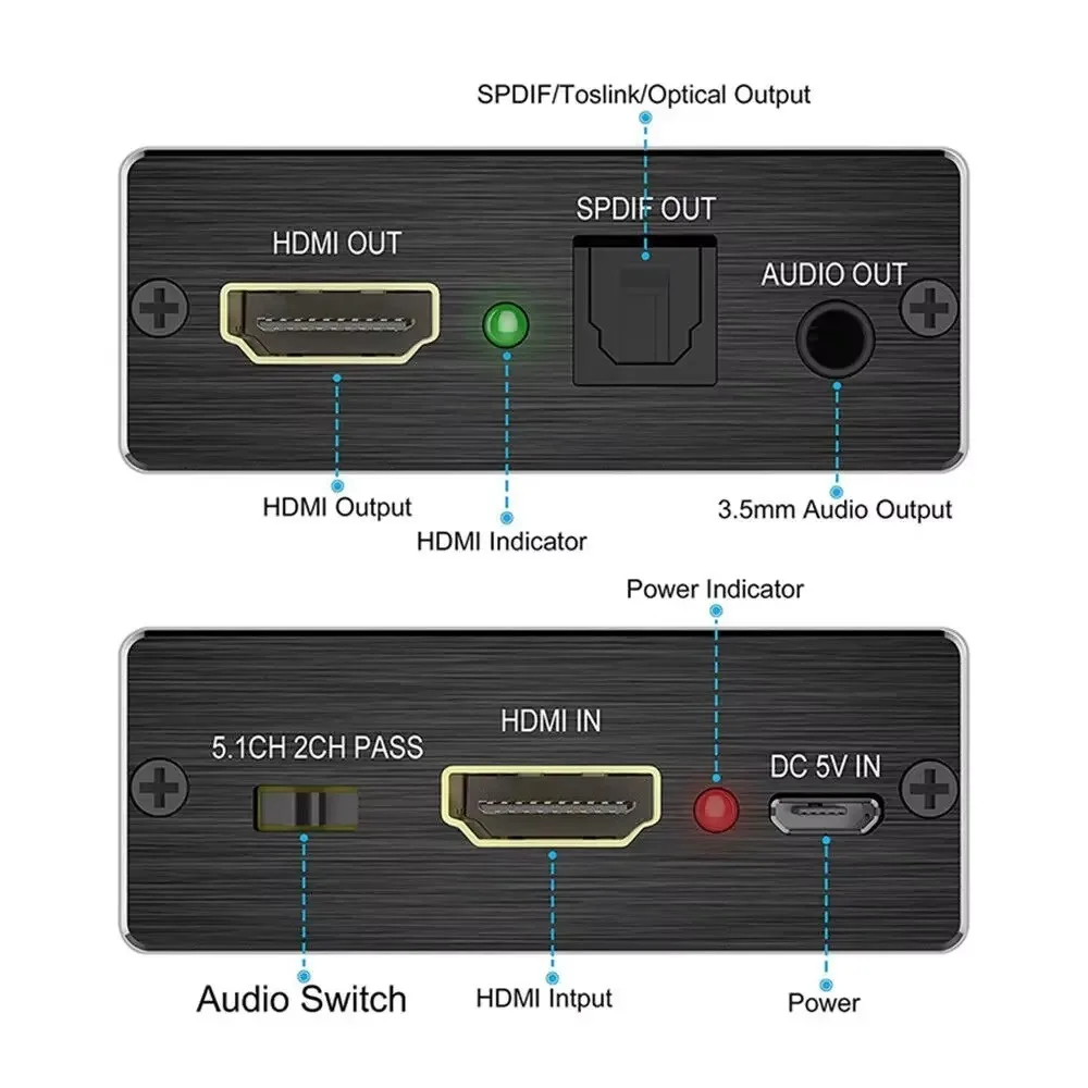 4K*2K HDMI-compatible Stereo Audio Extractor Converter Adapter HDMI-compatible to HDMI-compatible + Optical SPDIF 3.5mm for PS4