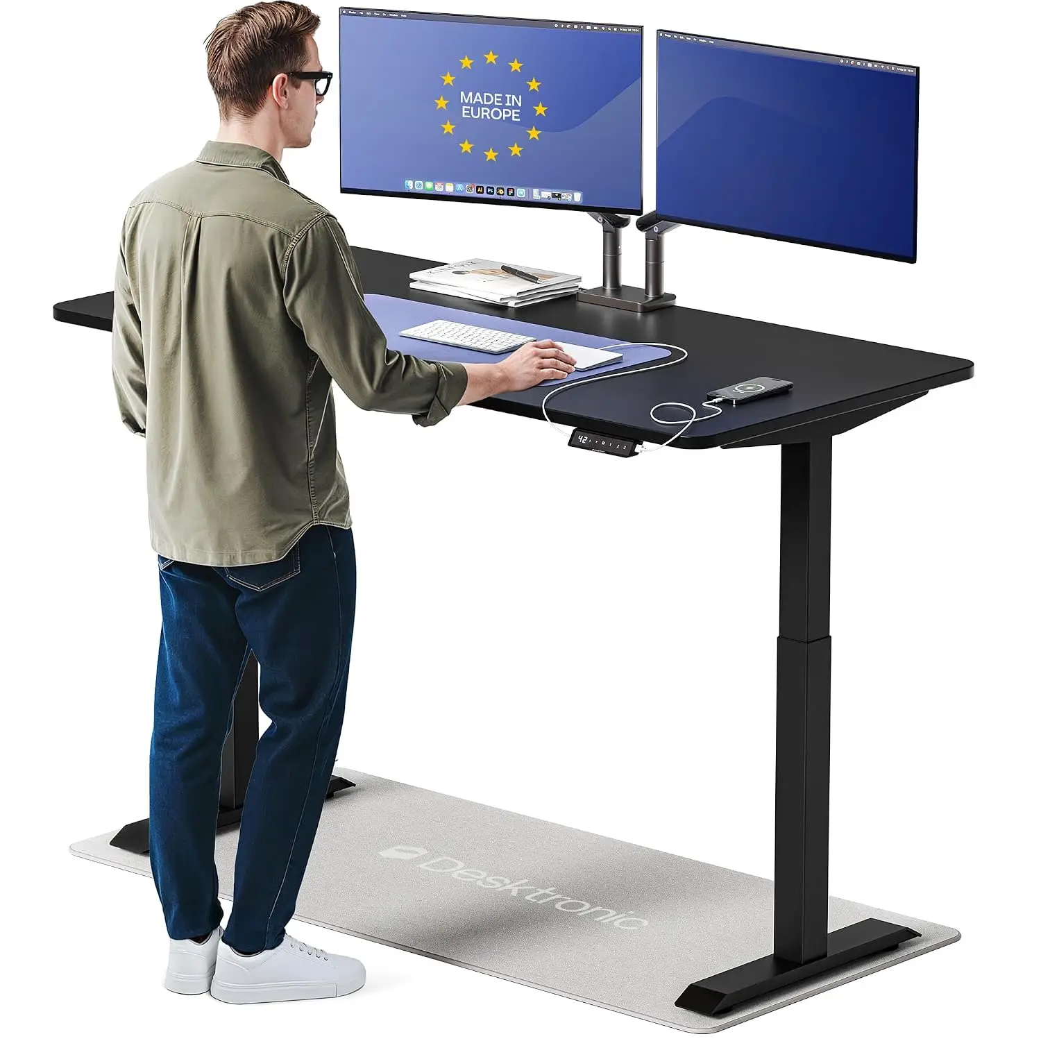 Standing Desk 60x30 — Ergonomic Sit Stand Home Office Desk, Made in Europe, Electric Dual Motor Height, Customized