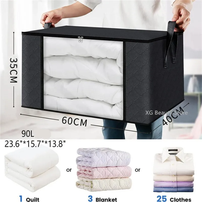 1/2/5 قطعة 90L سعة كبيرة صندوق تخزين ملابس حقيبة طوي بطانية غير المنسوجة تخزين الحاويات لتنظيم خزانة غرفة النوم #6