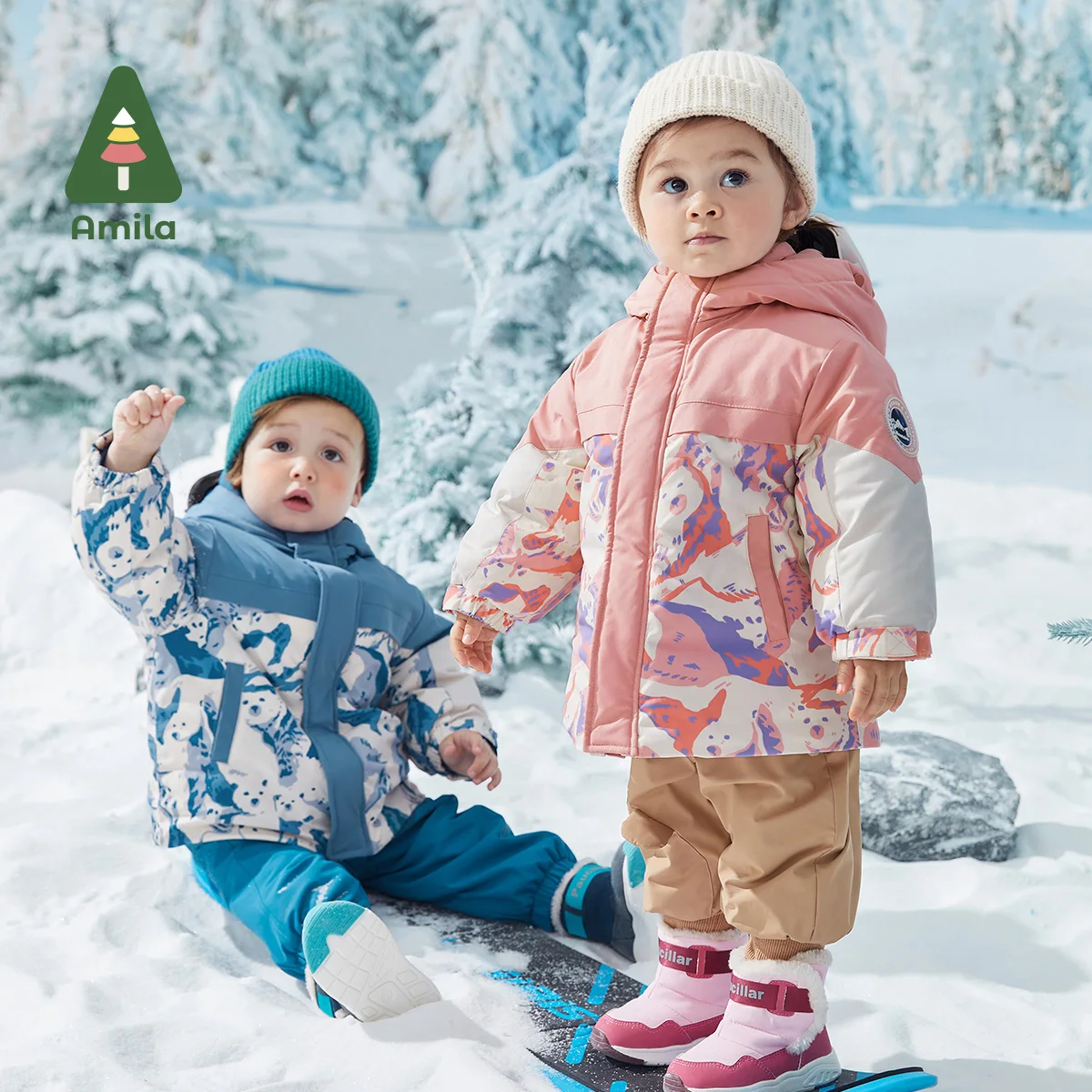 Baby\'s Snow Wear 2024, зима, новинка 2024, модное трехслойное защитное пальто для мальчиков и девочек, повседневная теплая верхняя одежда