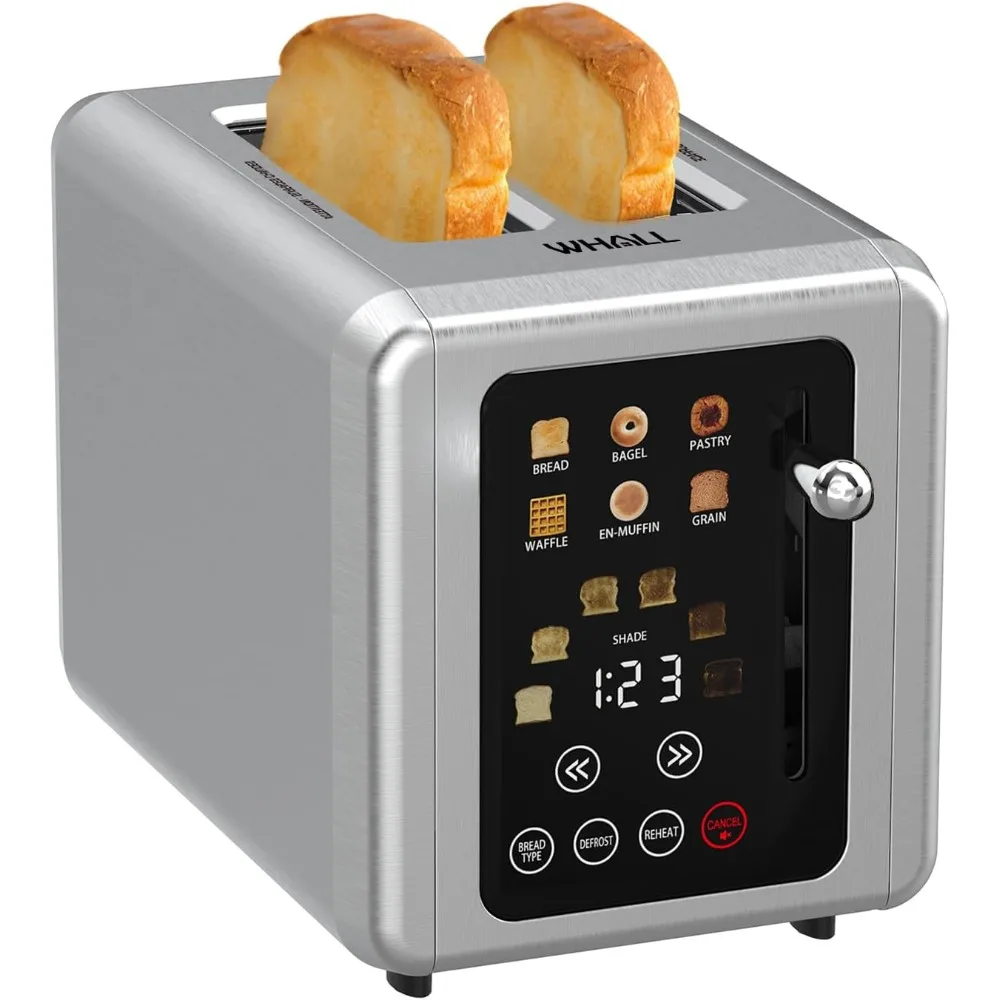 

2 Slice Stainless Steel Digital Timer Toaster with Sound Function, Smart Extra Wide Slots Toaster with Bagel