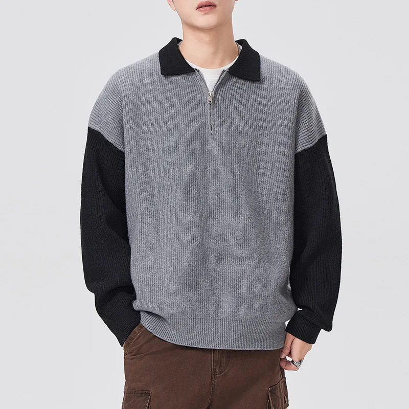 Half Zipper POLO Neck Pullover Knitted Sweater for Men and Women Loose Casual Vintage Fashion Plus Size Pullover Sweater