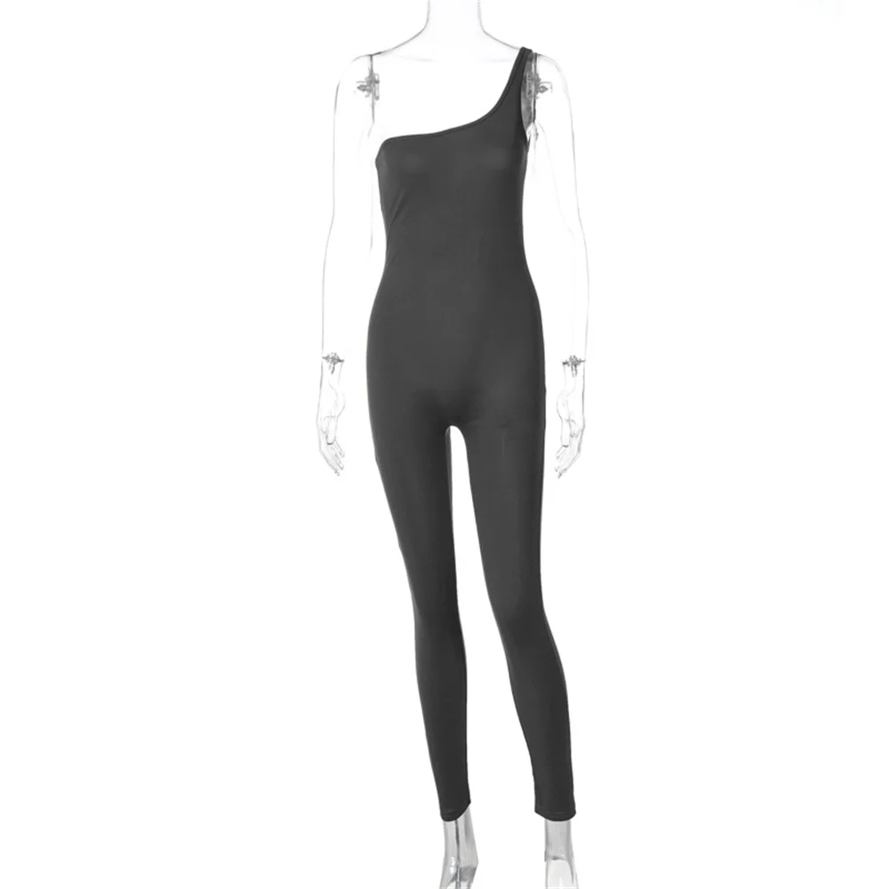 2024 spring women's new solid color one-shoulder slim-fit hip lift exercise bodybuilding jumpsuit women