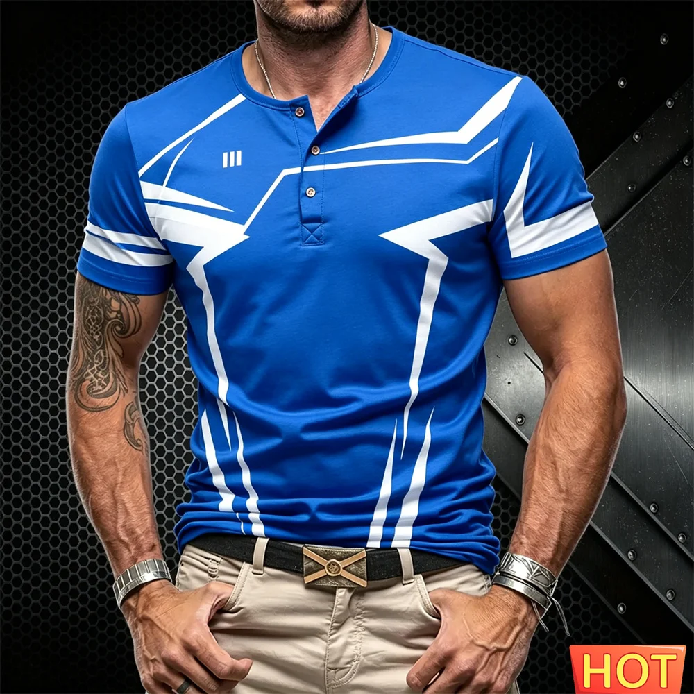 Men's Henry T-shirt Plus Size Short Sleeve T-Shirt 3D Irregular Graphic Sports Henry shirt Wear for Sports Fitness Man's T-Shirt