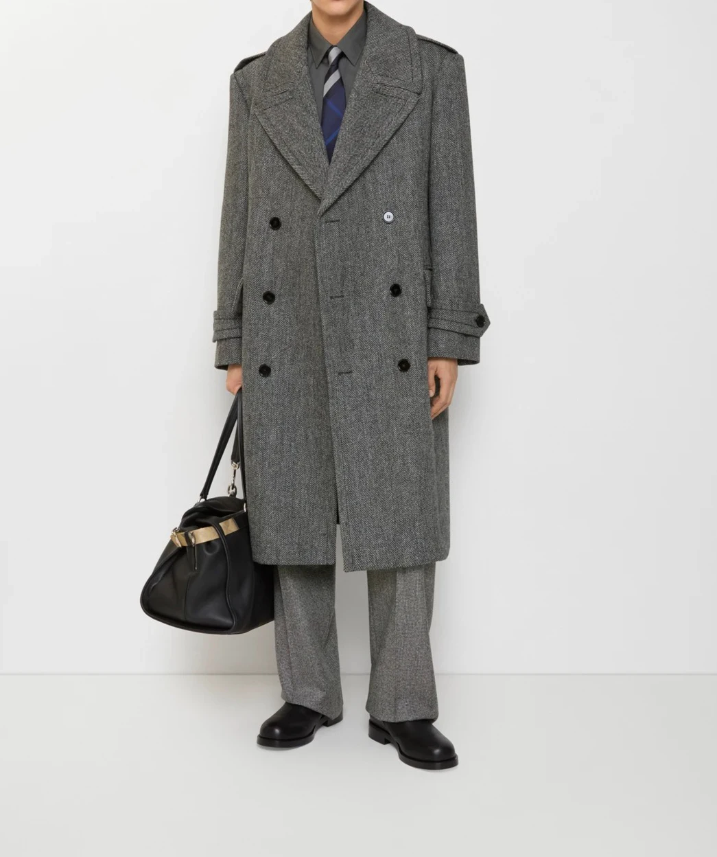 Customized Gray Wool Men Long Coat Formal Business Double Breasted Winter Thicken Jacket Overcoat One Piece