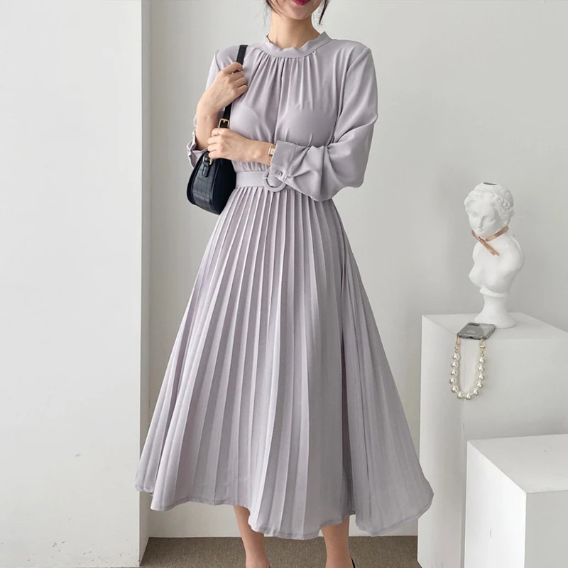 

Autumn Vintage Long Sleeve Luxury 2022 A-Line Elegant Spring High Waist Woman Dresses Solid Women Dress Party Midi Vestido Maxi