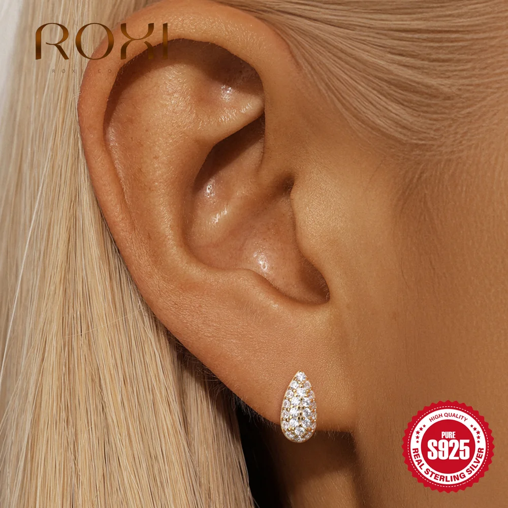

ROXI 1Pair 925 Sterling Silver Luxurious Shiny Zircon Large Waterdrip Piercing Earring For Women Personalities Fashion Earrings