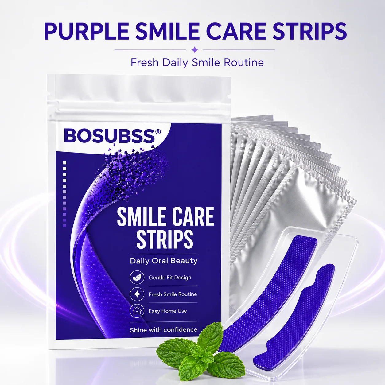 4pcs Purple Smile Care Strips, Daily Oral Beauty Teeth Strips, Gentle Fit Easy Home Use Fresh Smile Routine