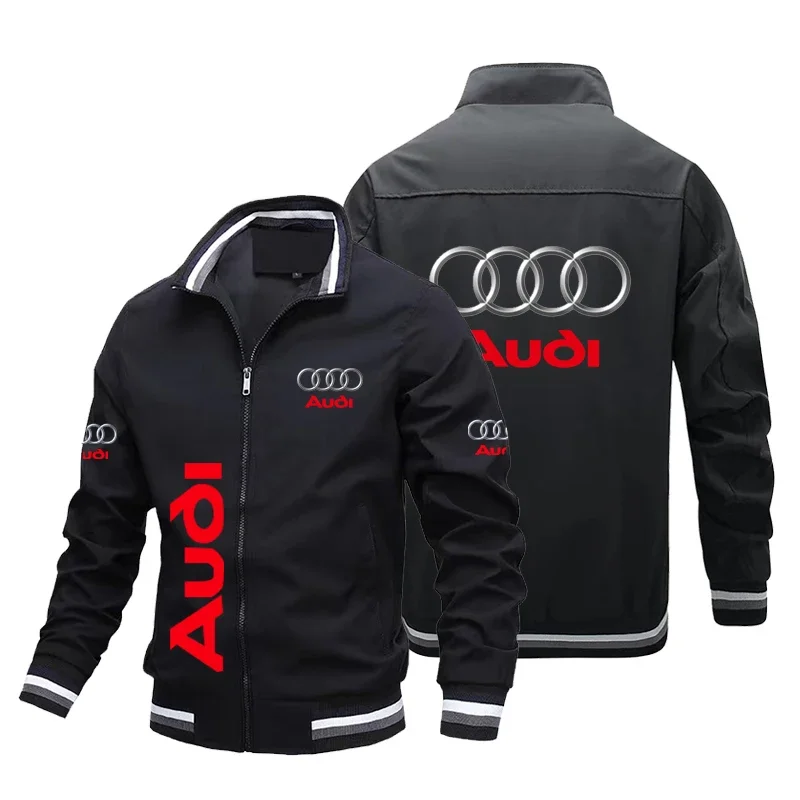 Men\'s Motorcycle Jacket Audi RS Car Logo Printed Racing Biker Jacket Windbreaker Casual Sports Bomber Jacket Men Audi Clothing