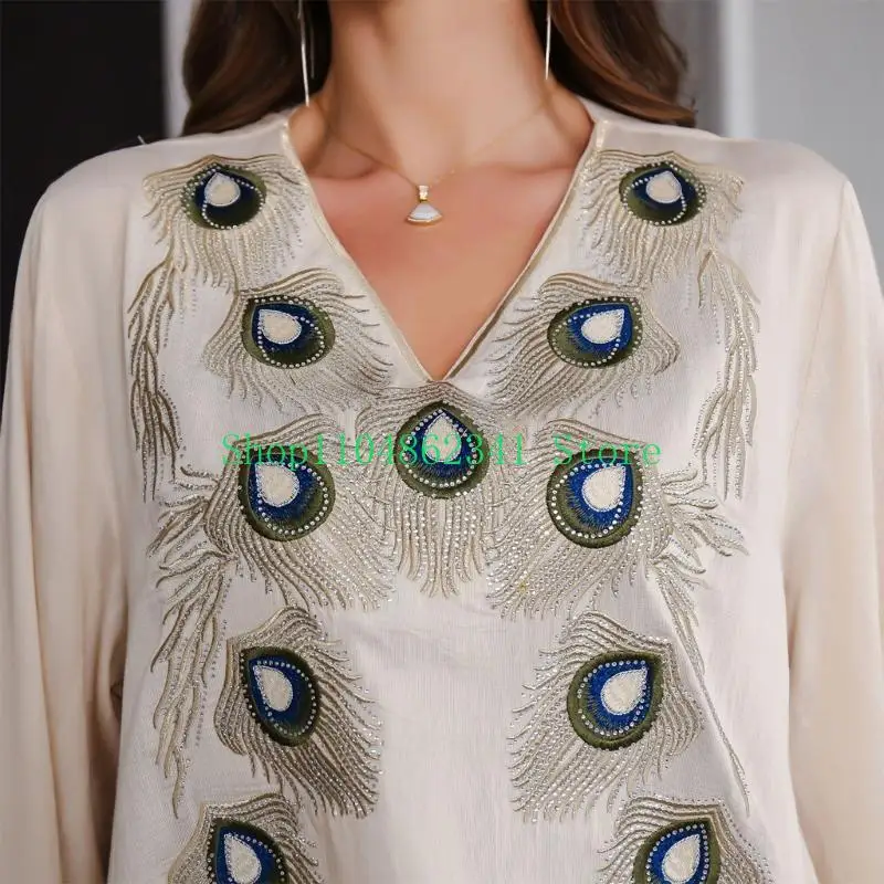 여성 이슬람 드레스 가운 라인 석 드레스 이슬람 전체 길이 드레스 느슨한 중동 Thobe 여성 긴 소매 드레스