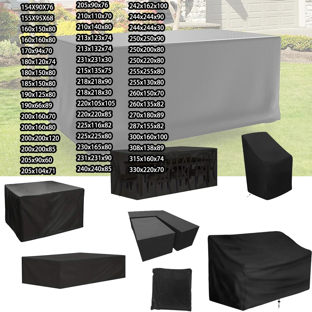 218 Sizes of Patio Furniture Covers, Table and Chair Covers, Waterproof, Dustproof, UV-proof 210D Oxford Cloth Protective Cover