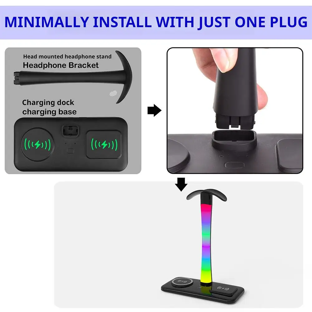 

Беспроводное зарядное устройство RGB Подставка для наушников с USB и USB-держателем Gaming C Мобильные настольные портаы Зарядное устройство для телефона Беспроводные головки O5I4