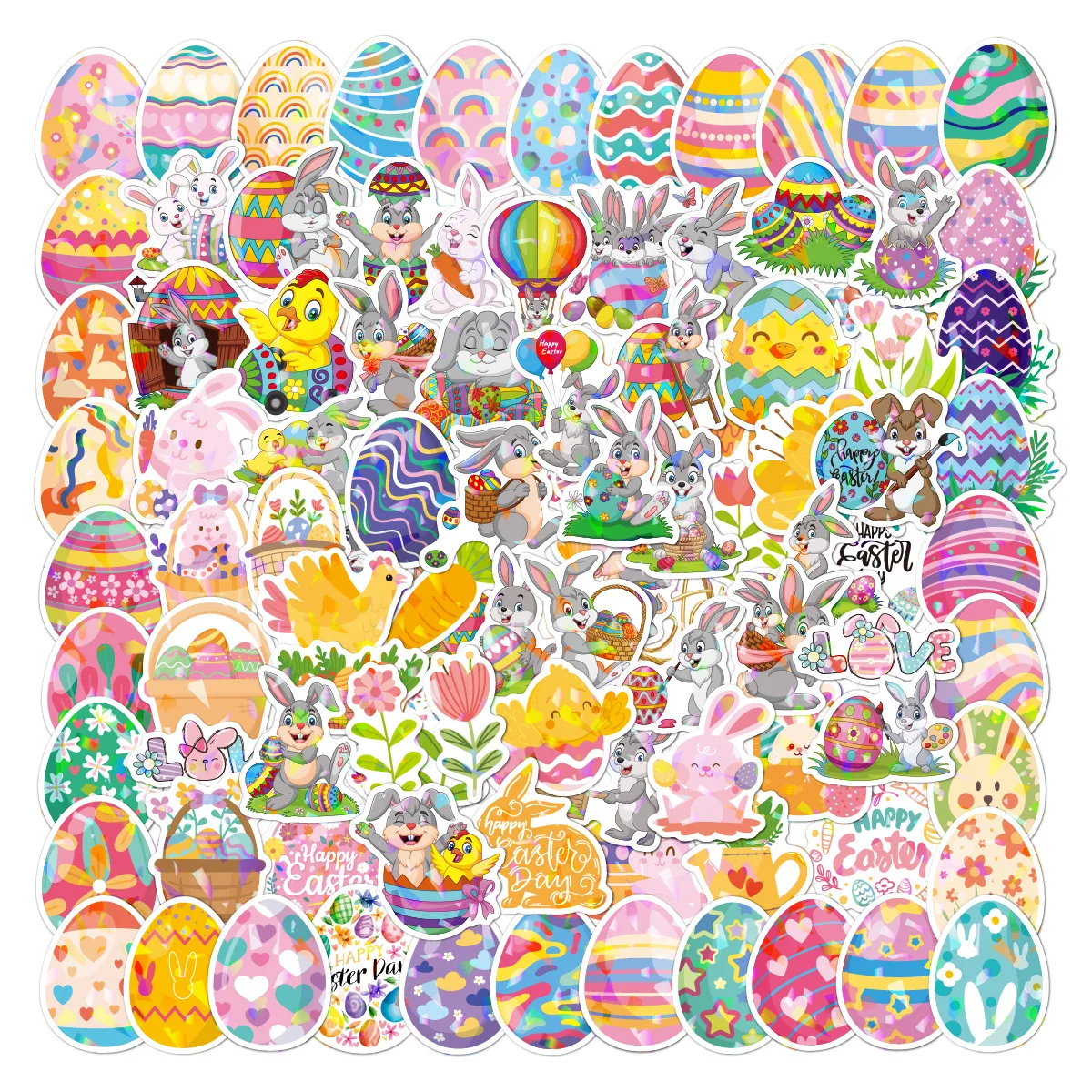 50Pcs Easter Stickers Festival Gift Packaging Decoration Egg Rabbit Easter Stickers