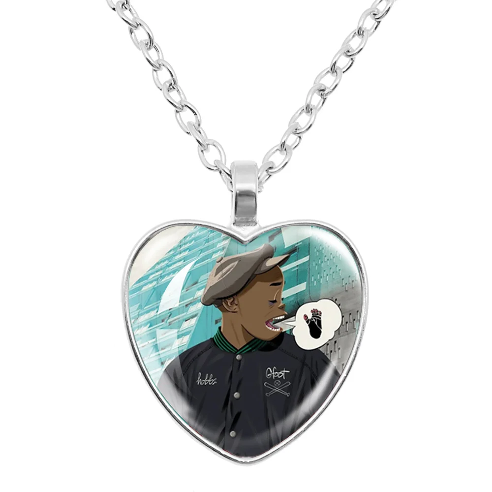 Virtual Band Gorillaz 2-D Murdoc Noodle Russel Glass Heart Pendant Necklace Virtual Singer Jewelry Accessories Fans Gift