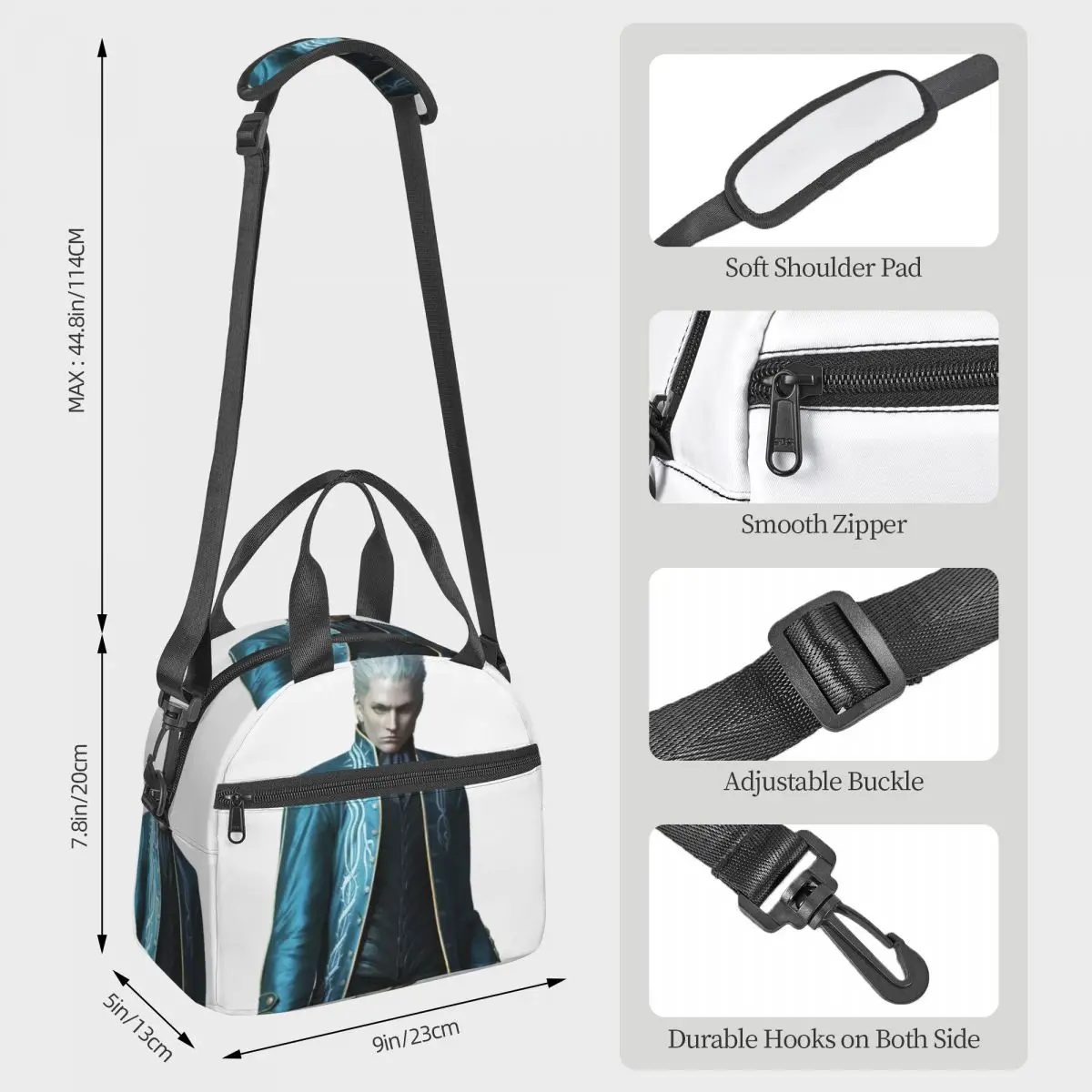 Vergil From The Devil May Cry Series Lunch Bags Insulated Bento Box Lunch Tote Picnic Bags Thermal Bag for Woman Kids Work