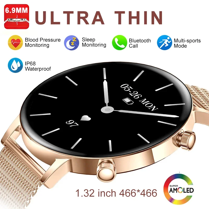 

New Ultra Slim Women Smart Watch AMOLED HD Screen Sports Bracelet Health Monitoring Bluetooth Call Fashion Lady Smartwatch