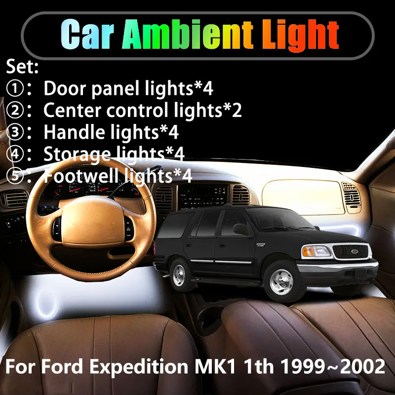 

Для Ford Expedition MK1 1 1999 ~ 2002 2/18 в 1, автомобильное окружающее освещение, светодиодные внутренние светодиодные фонари багажника, USB RGB Ensemble Streamer