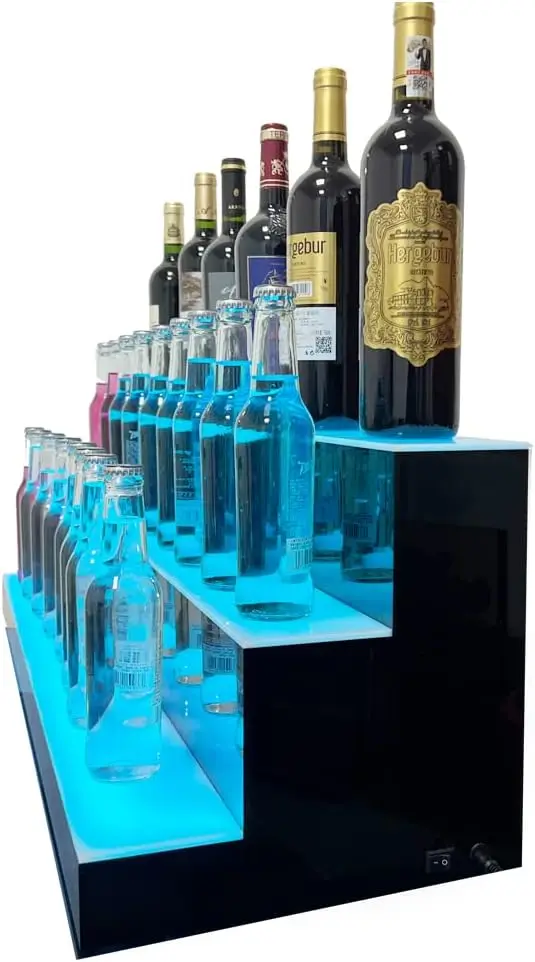 39 Inch 3 Step LED Illuminated Liquor Bottle Bar Display Stand LED Display Shelf 3 Tier Home Bar DrinksShelves  Remote Control