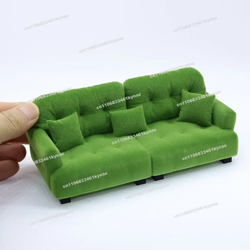 For 1:12 Miniature Doll Sofa Flocking Cream Wind Simulation Mini Furniture Baby with Play House Toy Model Pendulum
