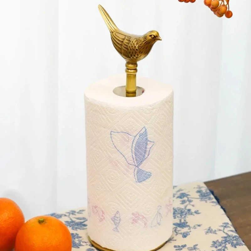 American light luxury household dining table, brass bird tissue holder, roll paper holder, kitchen paper cling film storage rack