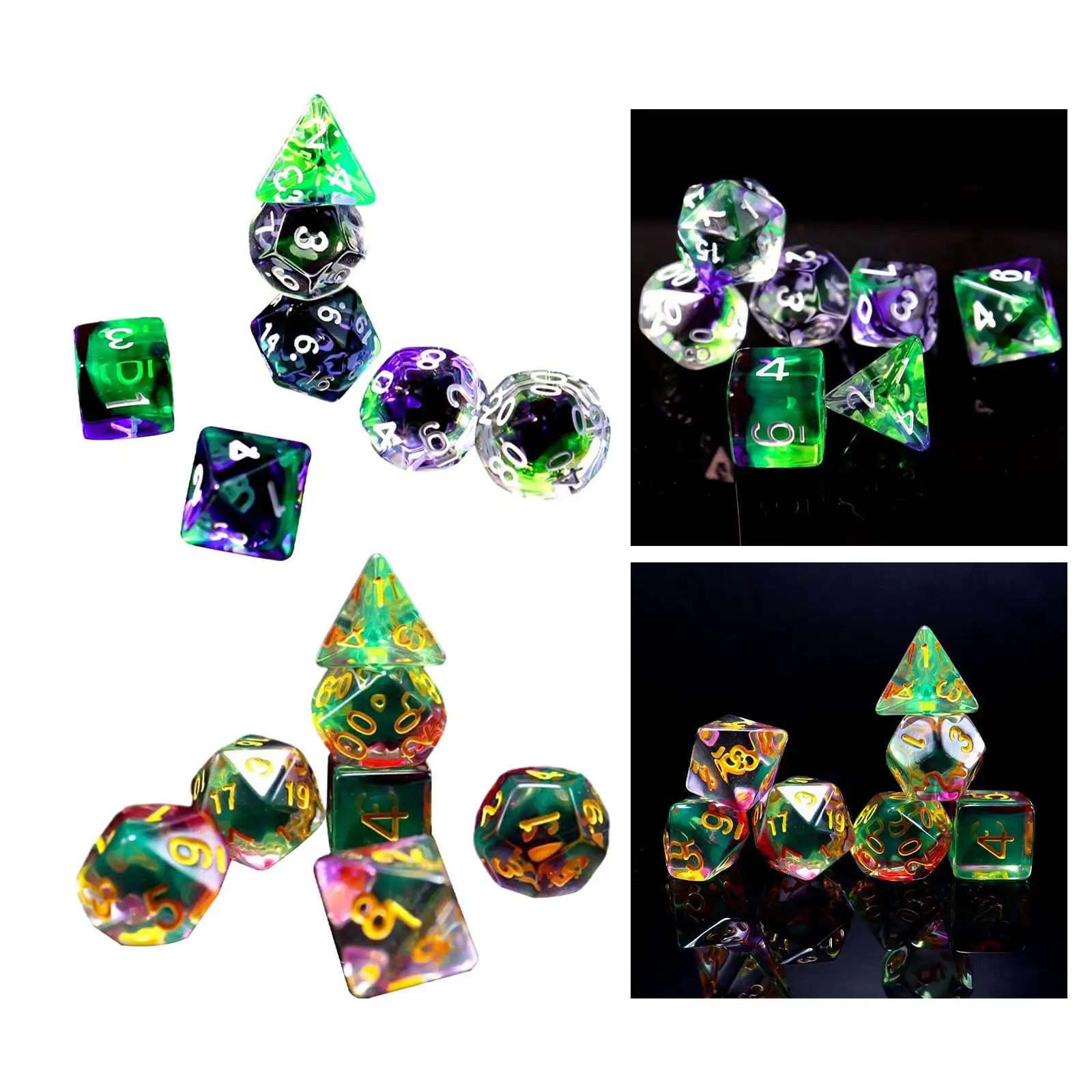 Dados poliédricos de 7 piezas, dados de juego, favores de fiesta, dados acrílicos, D4 ~ D20, juguete de entretenimiento, dados de juego para juego