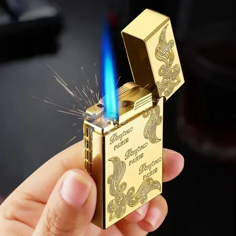 2024 Metal Lighter Mini Classic Steel Tone Rumble Straight Men Gift Blue Flame Lighter Smoking Accessories