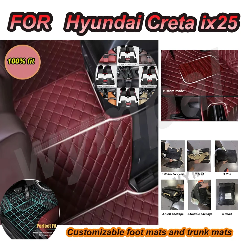 

Роскошные автомобильные коврики на заказ для Hyundai Creta ix25 2020 2021 2022, роскошные кожаные автомобильные коврики