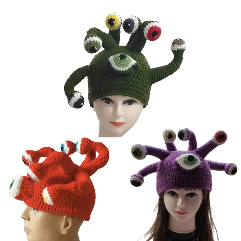 Knitted Beanie Hat for Women Y2K Novelty Octopus Eyes Hat CrochetWoolen Yarn Girls Cap Fashion Teens Girl Cute Headwear