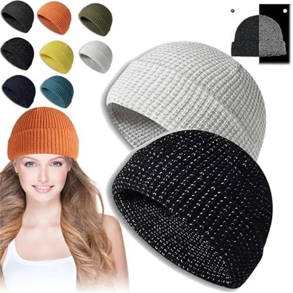 New Breathable Reflective Beanie Stretch Warm Knitted Hat Reflective Enhanced Visibility Sports Reflective Hat Unisex