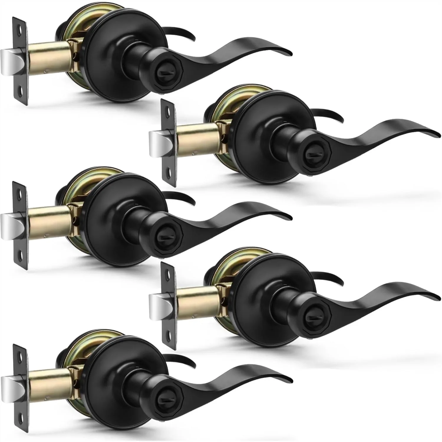 

5 Pack Matte Black Privacy Door Levers, Heavy Duty Bed and Bath Door Locks, Reversible Keyless Interior Door Handles with
