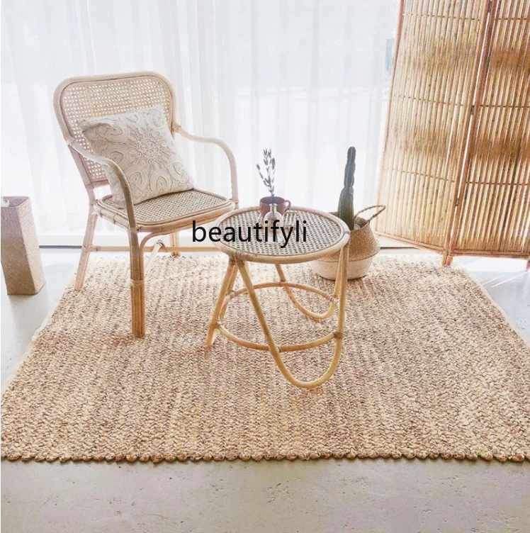 zq Rattan Chair with Armrest, Balcony Simple Leisure Backrest Chair Small Coffee Table