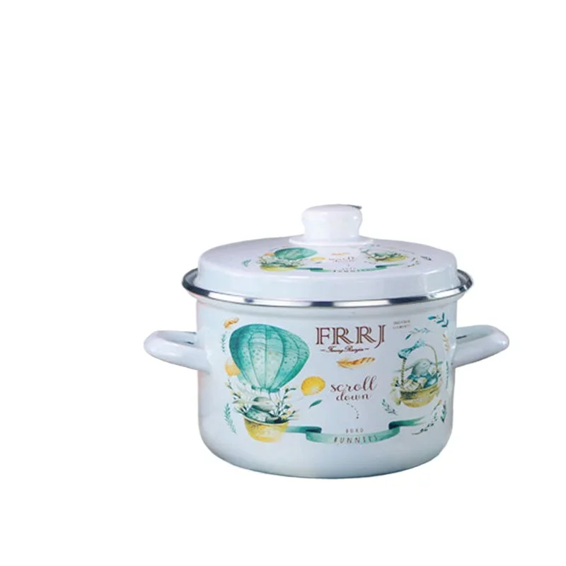 Porcelain Enamel Soup and Stock Pot with Thick Wall and Double Ears, Suitable for Family Use, Gas and Induction Cookers