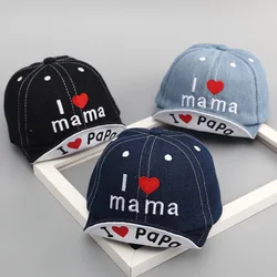 Spring Summer Baby Hat Baby Girls Boys Denim Baseball Cap 1 Years 2 Years Kids I Love Mama and Papa Flat Cap Children Sun Hat