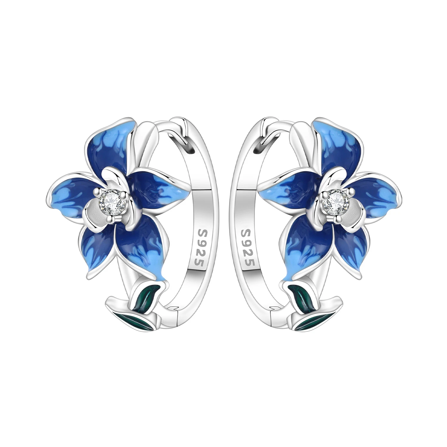 CYCUFF S925 Sterling Silber Ohrringe mit blauen Blumen, Creolen, Damenschmuck, originelle, trendige Geschenke zum Jahrestag