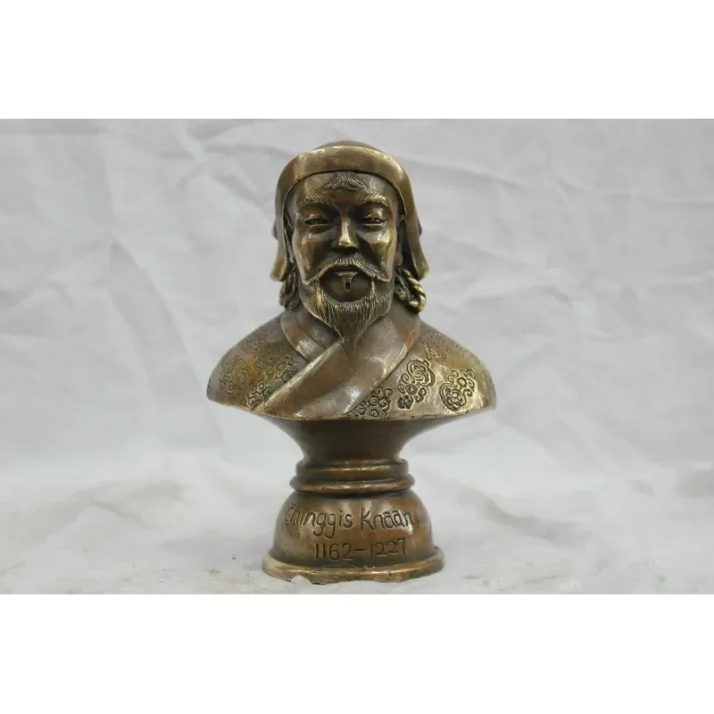 

Chinese Pure Bronze Genghis Khan Half-Length Statue Carved Auspicious Flower