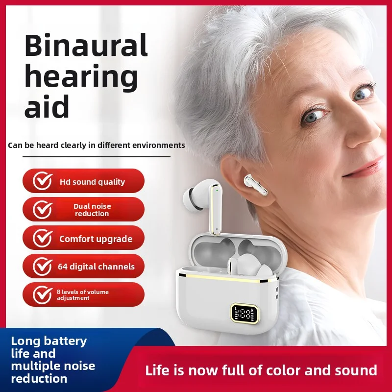高齢者向け補聴器-bluetooth対応-ワイヤレス-64デジタルチャンネル-タッチ式tws補聴器イヤホン-デジタルディスプレイ-充電ケース付き