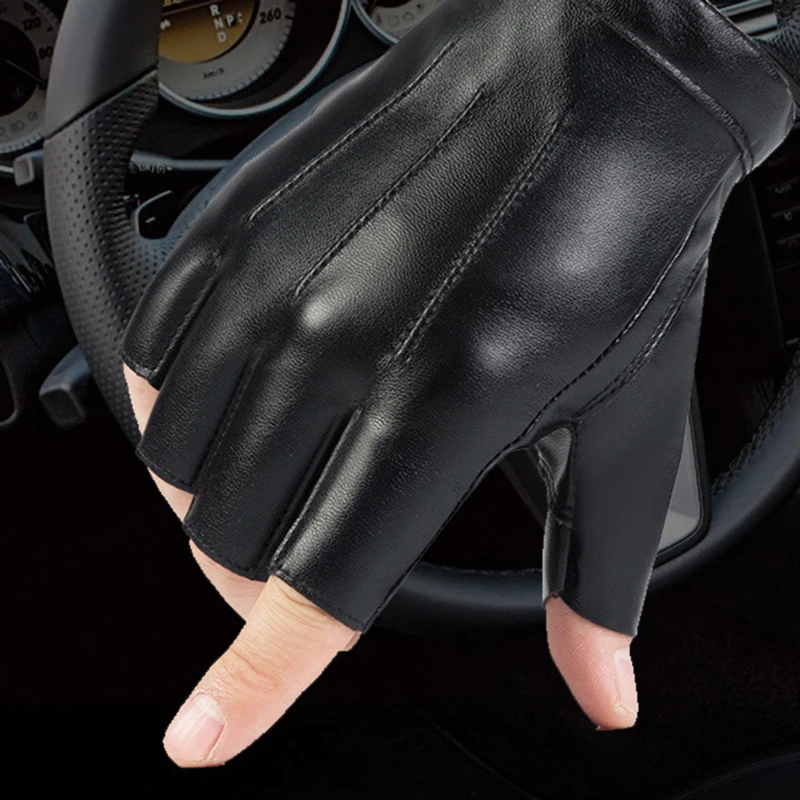 Fingerless Men Gloves PU Leather motor Punk Gloves Male Mittens Black Half Finger Outdoor Driving Gloves Guantes Ciclismo