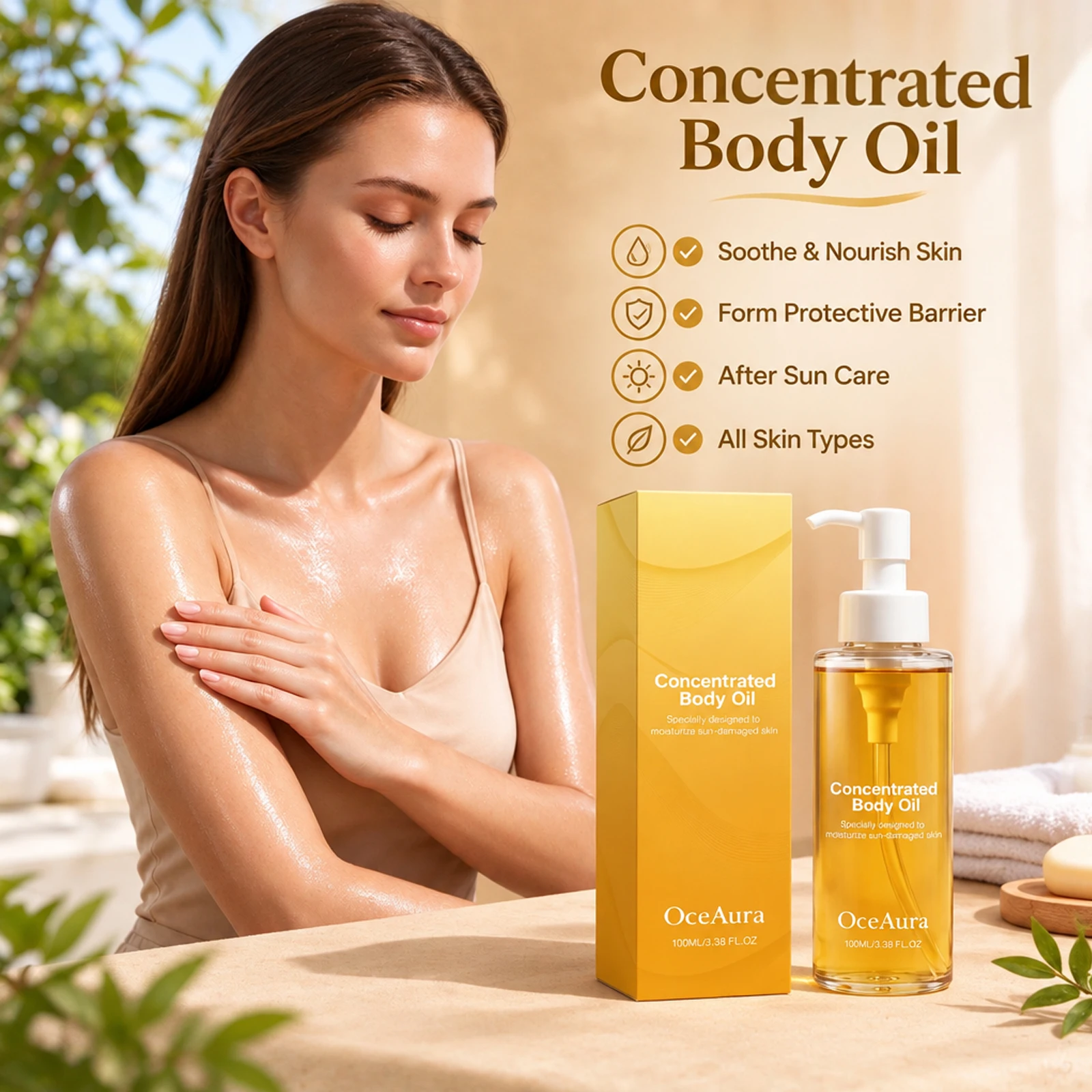 Oceaura Concentrated Body Oil After Sun Moisturize Protection Lightweight Non Sticky Portable For Daily Outdoor Care 100ml