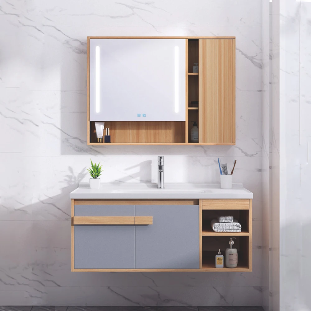 Wall Mounted Waterproof Mirror Hanging Washbasin, Plywood Dressing Table, Rectangular Bathroom Cabinet