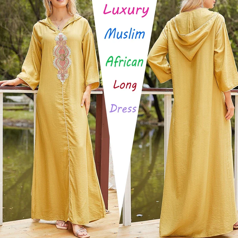 

Elegant Loose Embroidery Stain Long Dress Women Fashion Hooded Long Sleeve Maxi Dresses 2025 New Autumn Female Robes
