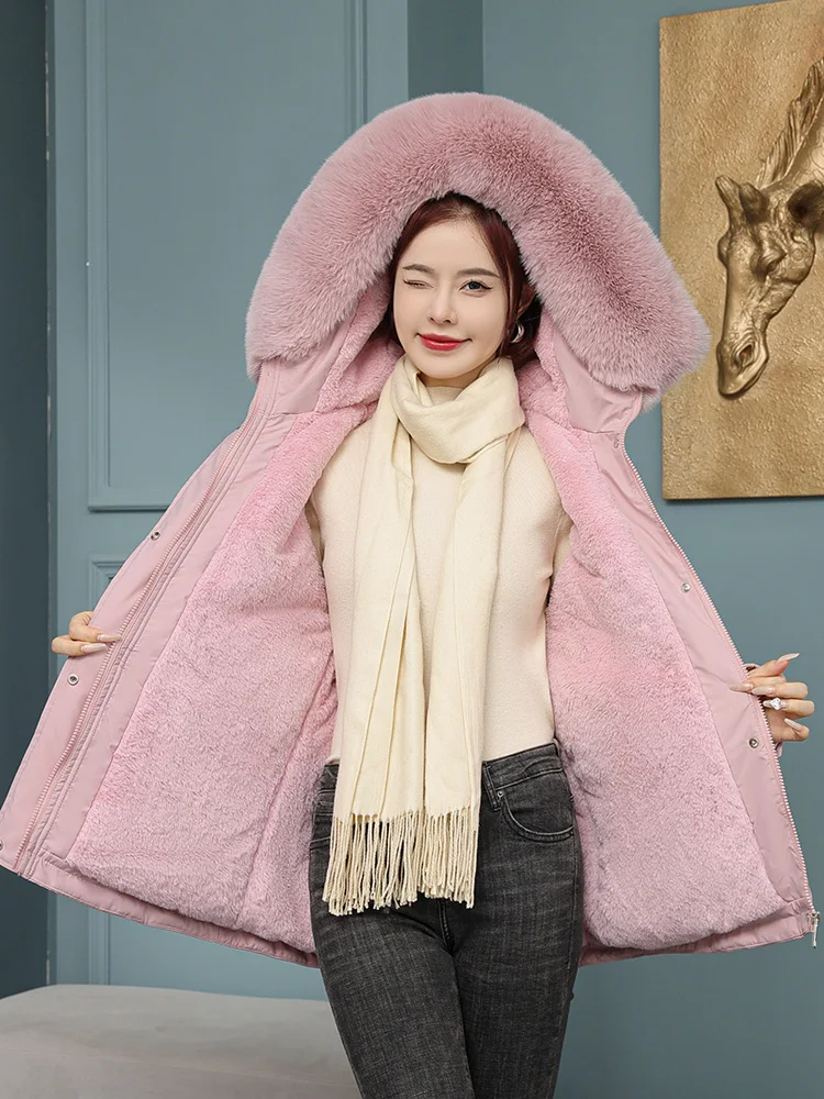 Vielleicht 2023 New Thicken Cotton Warm Winter Jacket Coat Women Casual Parkas Winter Clothes Fur Lining Short Hooded Outwear