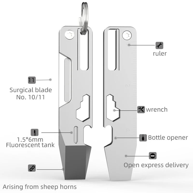 TC4 Titanium Alloy Crowbar Surgica Knife Bottle Opener Graduated scale Hexagon Wrench EDC Outdoor Multifunction Camping Tools