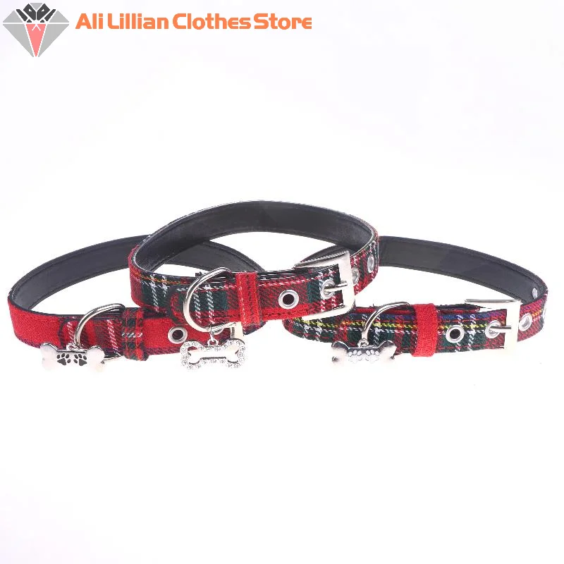 Y2K Goth Vintage Dog Bone Charm Necklace Punk Trendy Choker Simple Red Plaid Leather Buckle Necklaces Collar Chain Jewelry