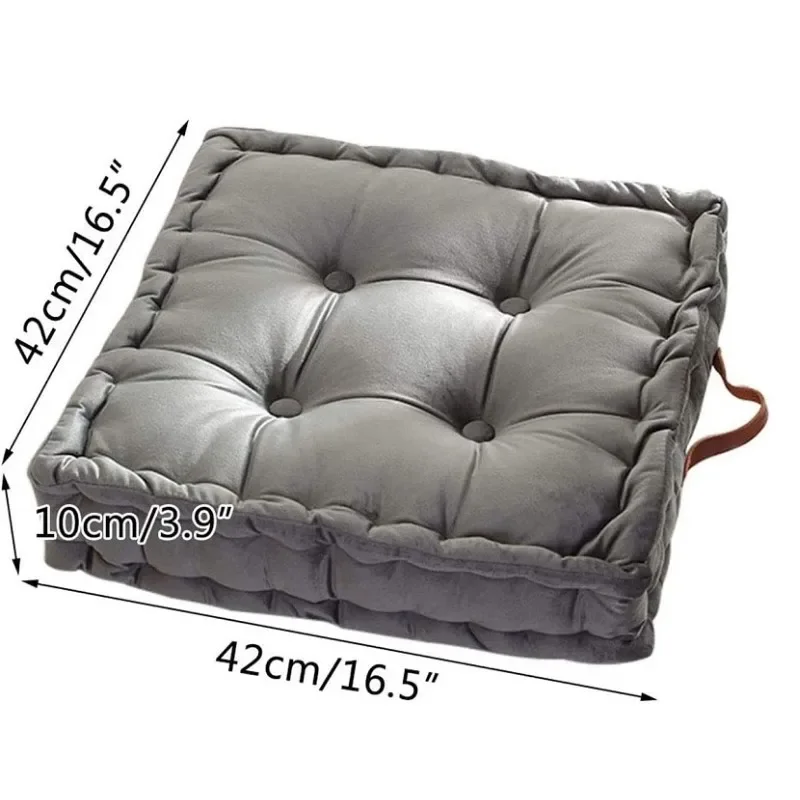 Grey Square Thick Floor Seating Cushions Tufted Cushion Meditation Pillow Floor Pillows Seating with Carrying Handle Tatami Pad