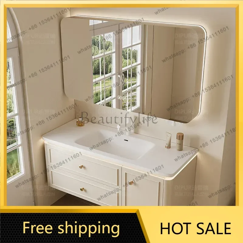 LDModern Bathroom Cabinet Corian Integrated Ceramic Basin Oak Painted Cabinet French Premium Toilet Hand Wash Basin