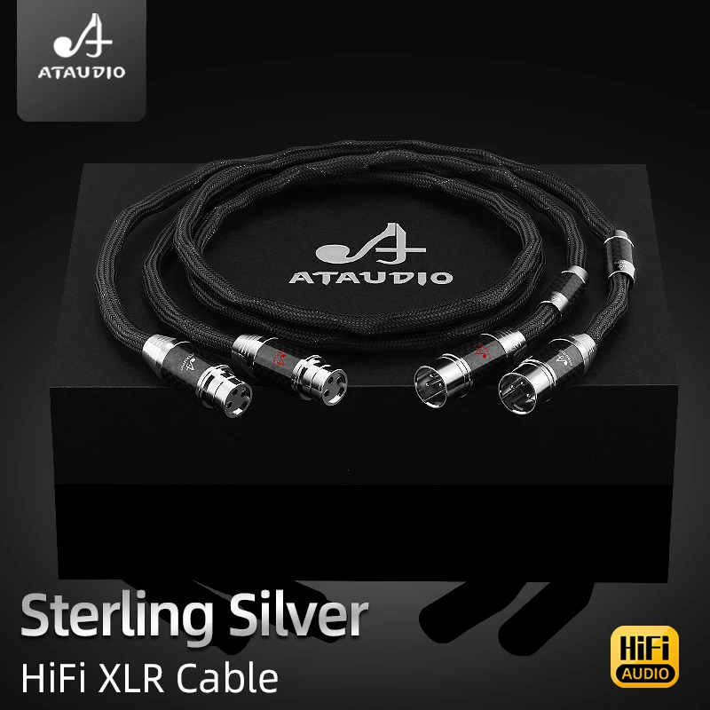 HiFi Sterling Silver XLR Audio Cable Carbon Fiber Plug 2XLR Male to 2XLR Female Interconnect Cable for Amplifier Mixer