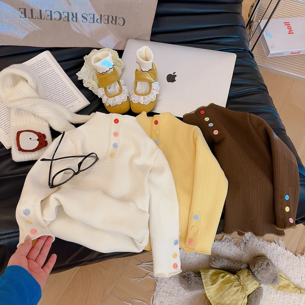 1-7T Blouses for Girls Winter Shirt for Boy Colorful Buttons Kids Bottoming Shirt Girls Undershirt Children's Clothing