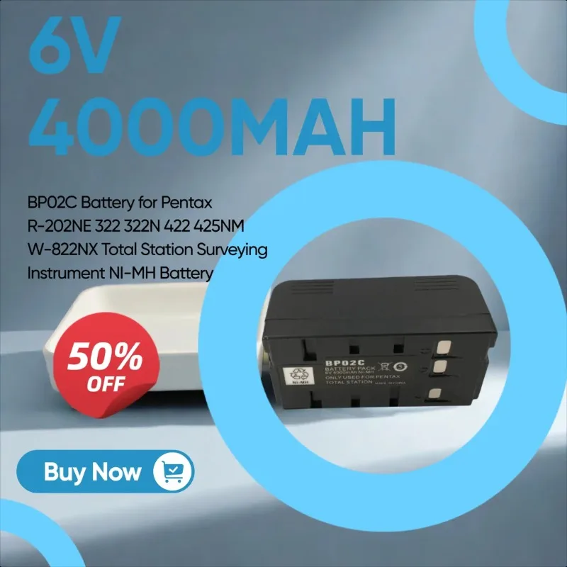 

6V 4000MAH BP02C Battery for Pentax R-202NE 322 322N 422 425NM W-822NX Total Station Surveying Instrument NI-MH Battery