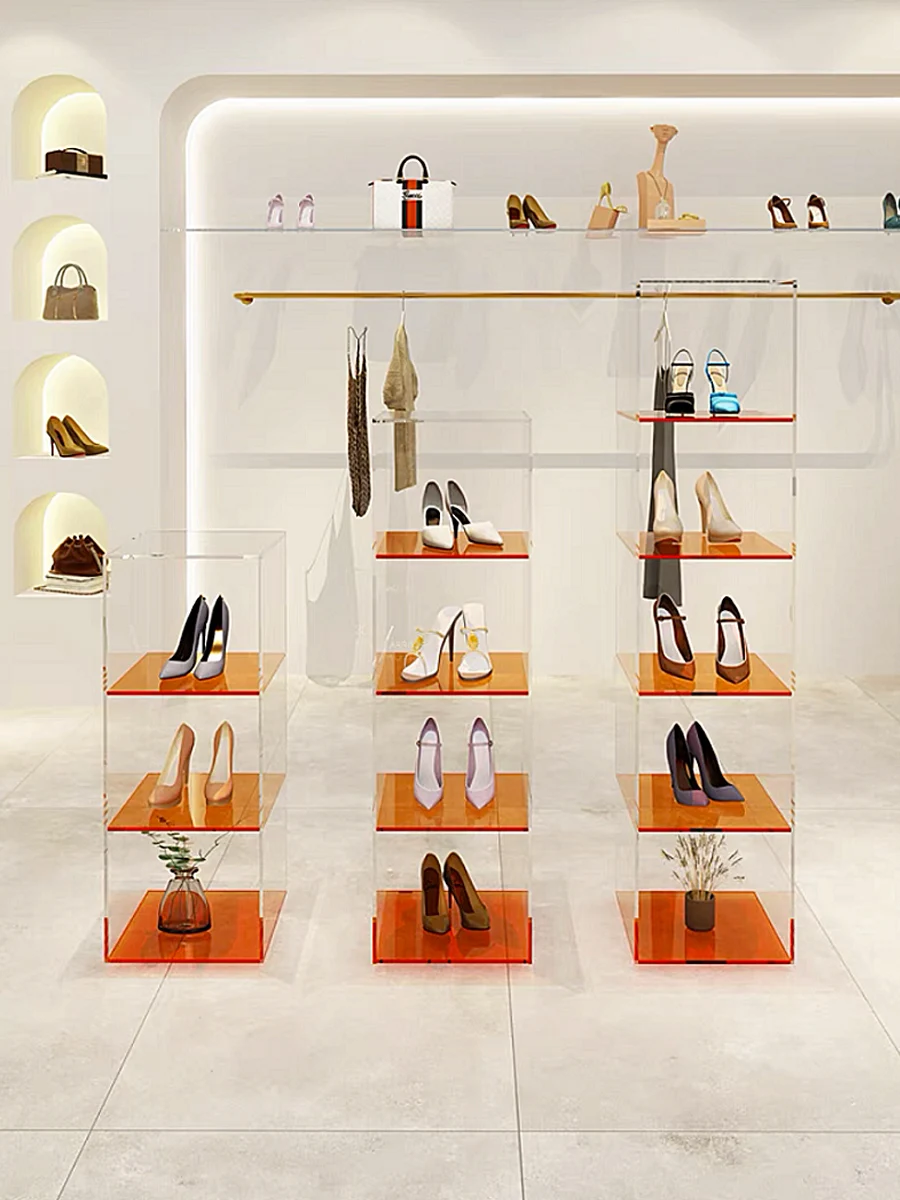 Acrylic transparent shoes, bags, accessories display cabinet, multi-layer shelves